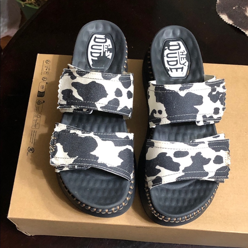 Hey Dude Black & White Camouflage Double-Strap Slide Sandals